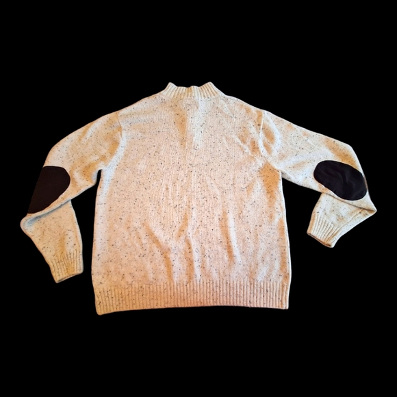 Chaps Tweed Mock Neck Popover Sweater Cotton Blend Elbow Patch Oatmeal Speck XL - Picture 2 of 15